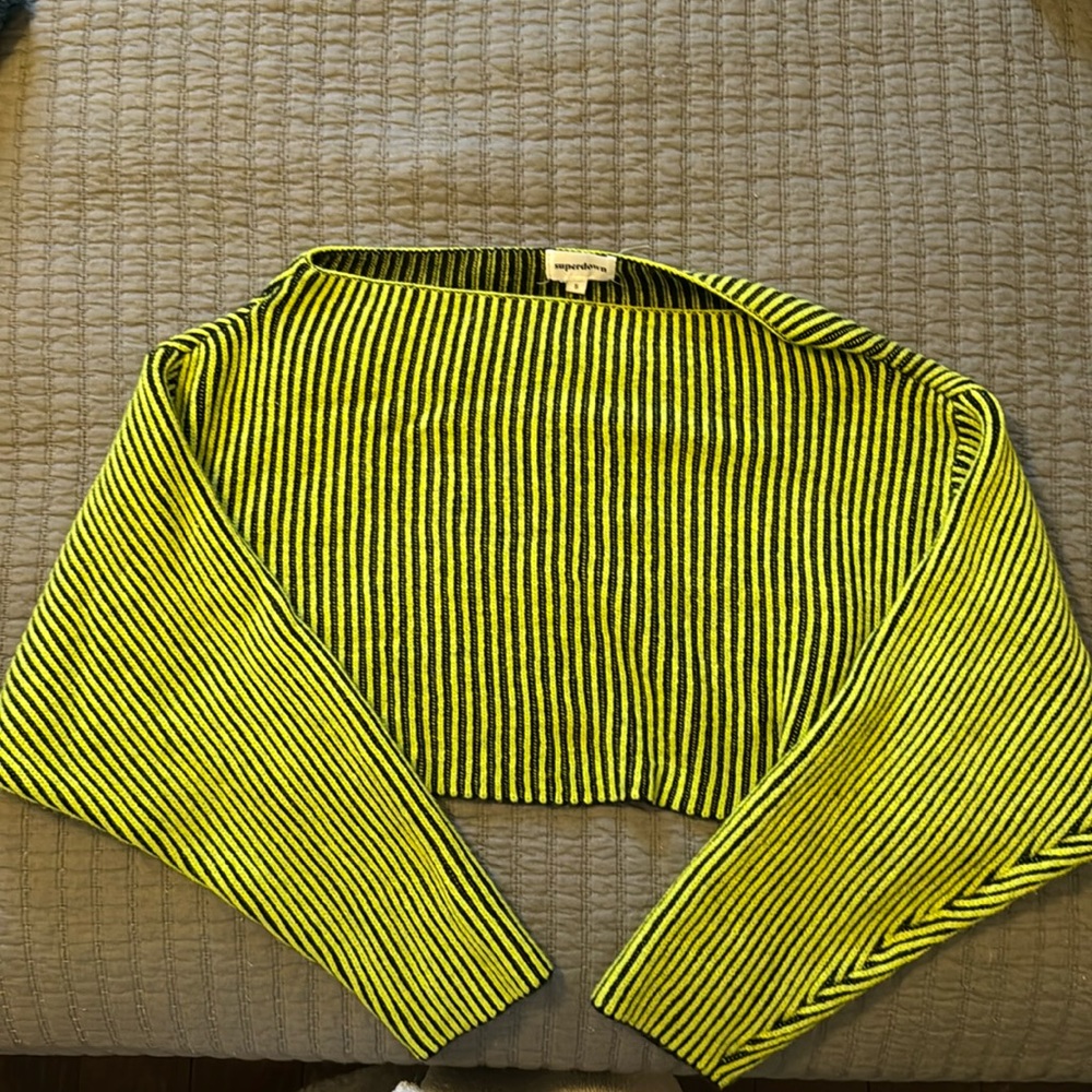 Superdown yellow and black striped cropped sweater. Size Small.